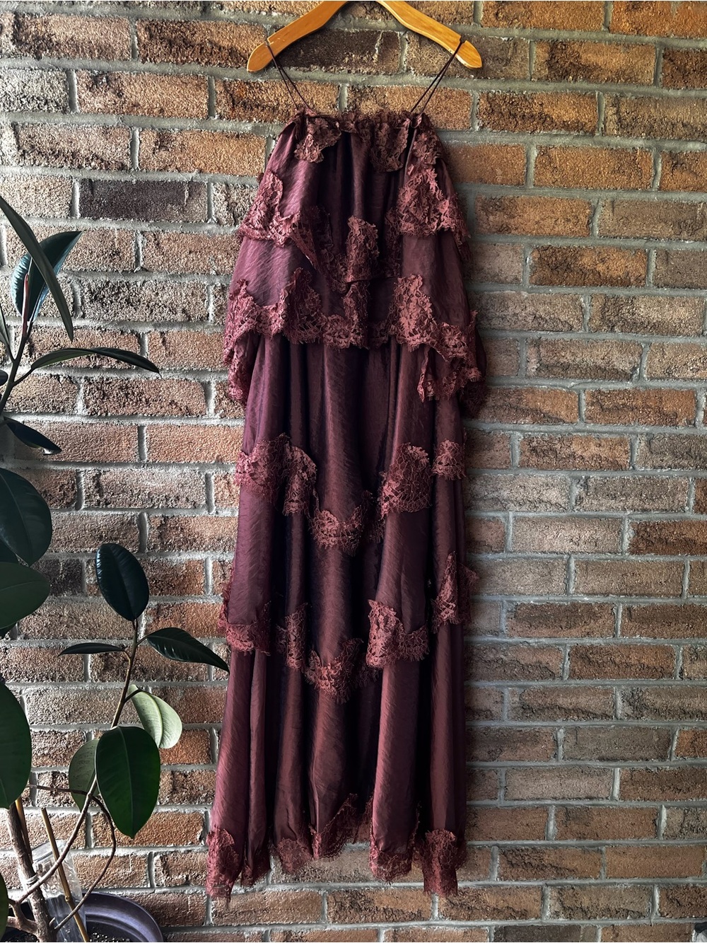 INNOVARE DENIM Drummond Lace Tiered Maxi Dress Brown NWT Adjustable Straps